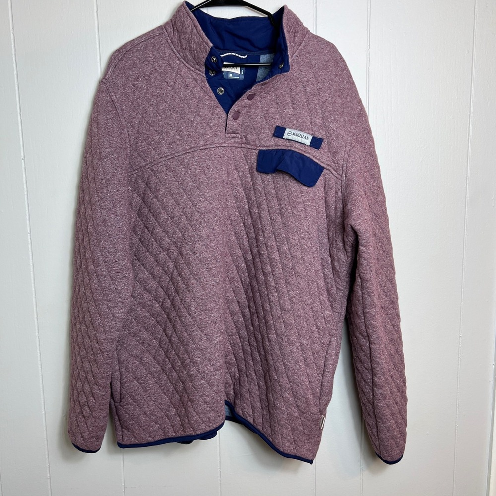 Magellan‎ Outdoors Womens XL Quilted Snap Neck Pullover Jacket Heather Burgundy